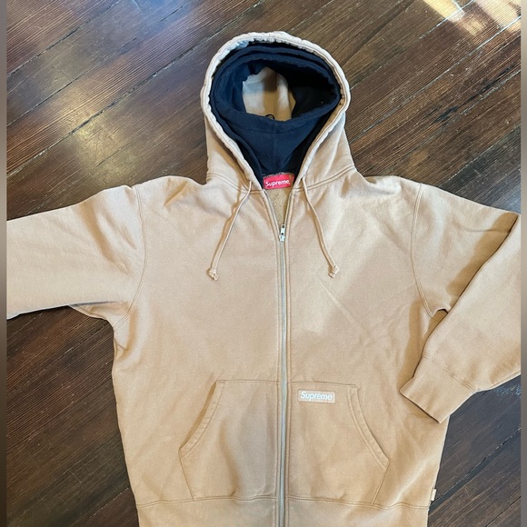 NWT SS2023 SUPREME DOUBLE HOOD FACEMASK ZIP-UP HOODIE LIGHT BROWN MEDIUM - Picture 4 of 16